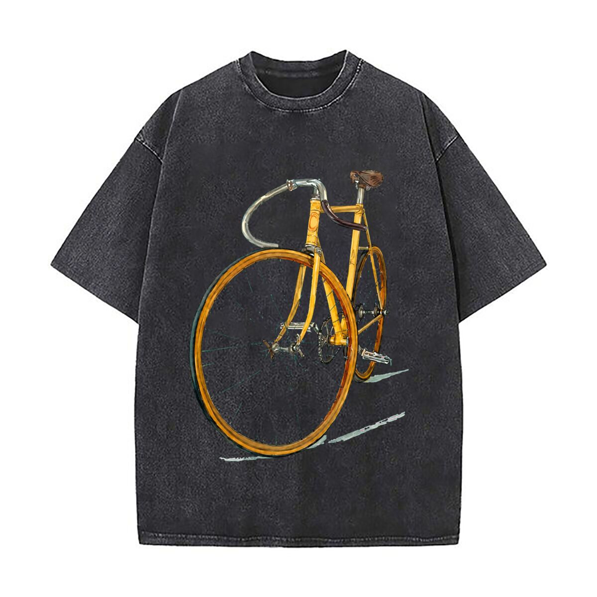 Cycling Gear Shop - ヴィンテージ固定ギア自転車レトロサイクリングイラスト2026ウォッシュドヴィンテージ半袖ルーズストリートウェアTシャツ