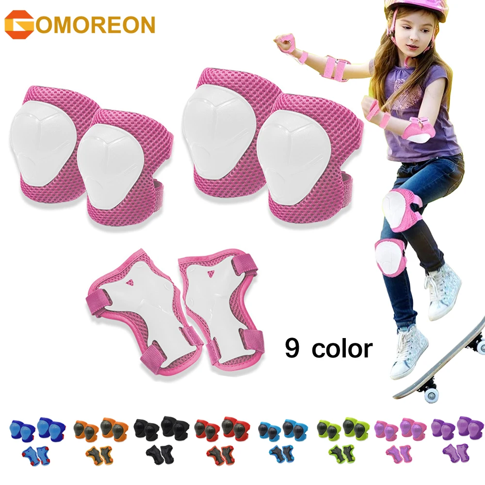 Cycling Gear Material - GOMOREON 6 ピース/セット子供用膝パッド肘パッドリストガード保護具セットサイクリング、乗馬、サイクリングスクーター、スケートボード用