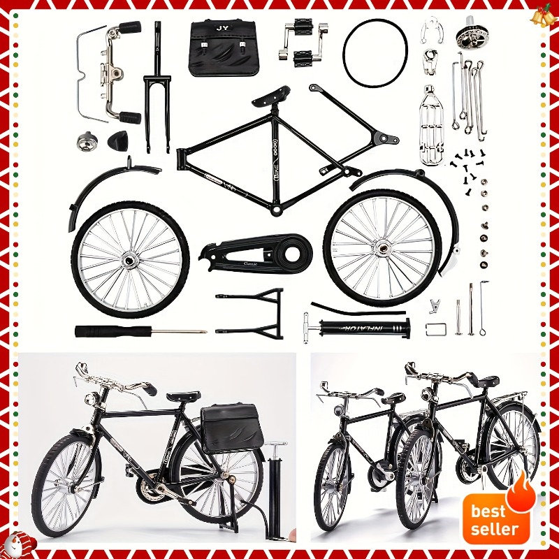 Vintage Cycling Gear - 詳細なビンテージシミュレーション自転車モデルキット、ミニエアポンプと荷物が付属、クラシックなレトロデスクトップフィギュア、プレミアムギフト