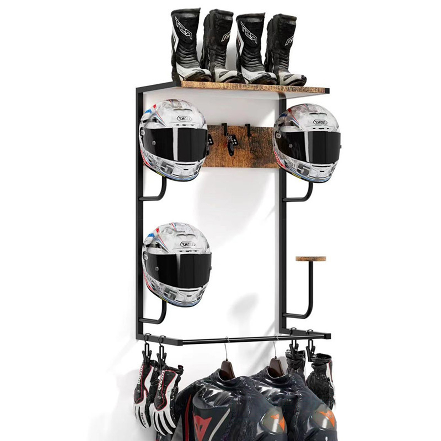 オートバイヘルメットホルダー、4つのグローブチップとフック付 - Cycling Gear Wall Organizer のレビューと価格